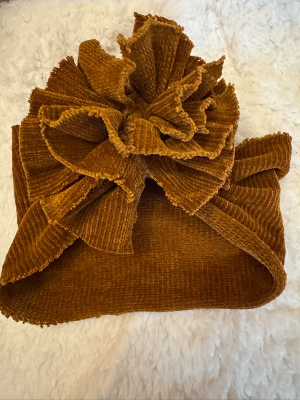 Girls Velvety Feel Bow Headwrap in Rust Brown